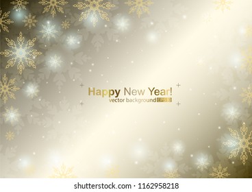 Vector illustration of abstract background with snowflakes for holiday. Template for invitations, congratulations, advertisements. Big and small snowflakes on the light brown gradient background.