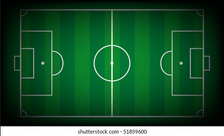 Vector illustration abstract background of soccer field with white lines on green. Isolated football playground.