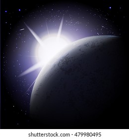 vector illustration. Abstract background space. fantastic planet illuminated by the star.