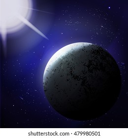 vector illustration. Abstract background space. fantastic planet illuminated by the star.