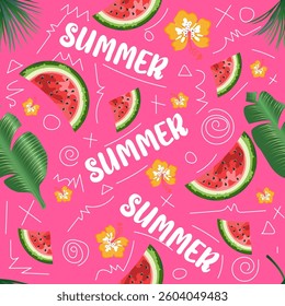  vector illustration of an abstract background summer vector pattern with bright lemons and leaves