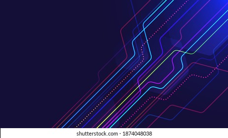 Ilustración vectorial del fondo abstracto con hexagones transparentes y líneas geométricas de color neón para su diseño
