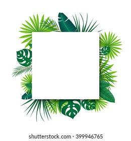 Vector Illustration of an Abstract Background with Tropical Leaves