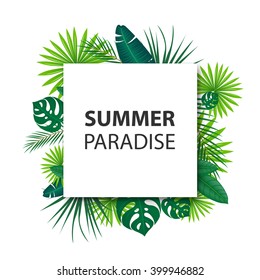 Vector Illustration of an Abstract Background with Tropical Leaves