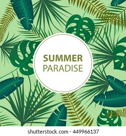 Vector Illustration of an Abstract Background with Tropical Leaves