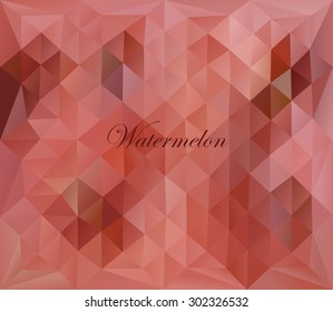 Vector illustration of abstract background from watermelon. Cut watermelon. Watermelon background. Watermelon close-up. Polygonal Mosaic. Triangular low poly style. Template for poster. EPS 8.
