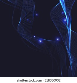 vector illustration   abstract background with wavy lines and points of light