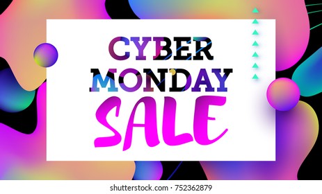Vector illustration, abstract background with wavy gradient abstract shapes. Cyber Monday sale design template.