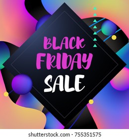 Vector illustration, abstract background with wavy gradient abstract shapes. Black Friday sale design template.