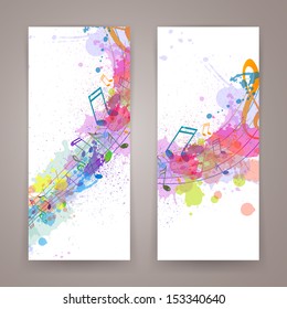 Vector Illustration of Abstract Banners with Music notes