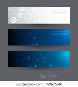 Vector illustration, Abstract banners set of circuit board on hexagons background. Hi-tech digital technology and engineering, digital telecom concept. futuristic on dark blue color background