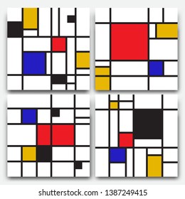 Vector illustration abstract bauhaus background in mondrian style, set of texture with color square and rectangular