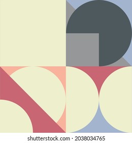 Vector illustration. 
Abstract Bauhaus geometric pattern background, vector circle, triangle and square lines color art design. Colorful Bauhaus pattern background (yellow, gray, red, blue, orange).