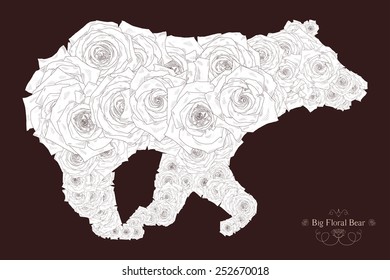Vector illustration with abstract bear. Silhouette of bear, consisting of beautiful roses. Can be used as postcard, illustration