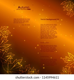 Vector illustration of abstract beautiful background. Design with leaves. Bright cool design for cover, advertise. Multicolored gradient with yellow, orange and red.