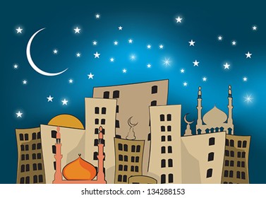 Vector illustration of abstract beautiful eid background with mosque.