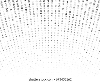 Vector Illustration of abstract big data numeric business background. Computer code, coding concept. Analysis info. Techno backdrop in black color isolated on white