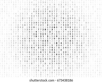 Vector Illustration of abstract big data numeric business background. Computer code, coding concept. Analysis info. Techno backdrop in black color isolated on white