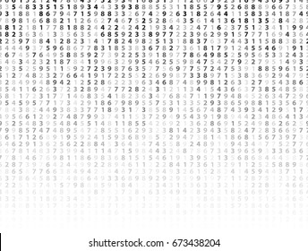 Vector Illustration of abstract big data numeric business background. Computer code, coding concept. Analysis info. Techno backdrop in black color isolated on white