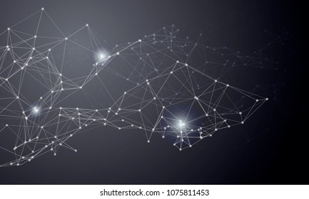 Vector illustration abstract black polygonal triangular gridspace background with connecting dots and lines, network data visualization