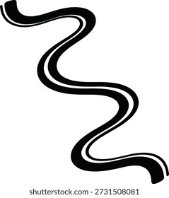 Vector illustration of abstract black squiggly line with white inner outline symbolizing flow or movement