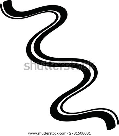 Vector illustration of abstract black squiggly line with white inner outline symbolizing flow or movement