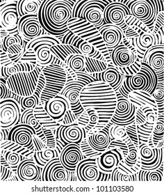 A vector illustration of an abstract black and white swirl drawing.