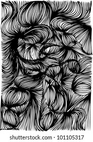 A vector illustration of an abstract black and white 3 dimensional drawing.