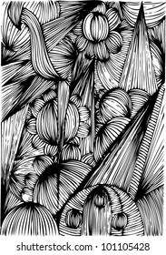 A vector illustration of an abstract black and white 3 dimensional drawing.
