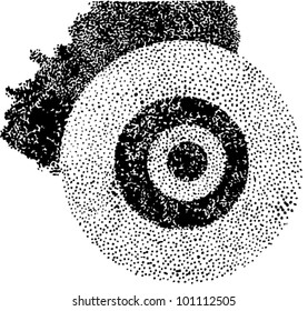 A vector illustration of an abstract black and white circle pointillist drawing.