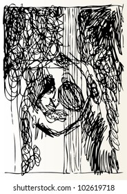 A vector illustration of an abstract black and white drawing.