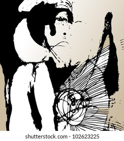 A vector illustration of an abstract black and white drawing.
