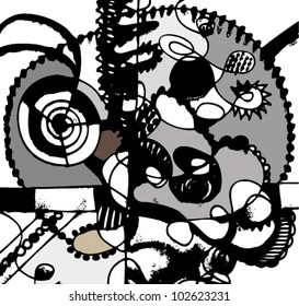 A vector illustration of an abstract black and white drawing.