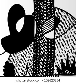 A vector illustration of an abstract black and white drawing.