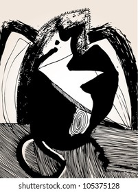 A vector illustration of an abstract black and white pattern drawing.