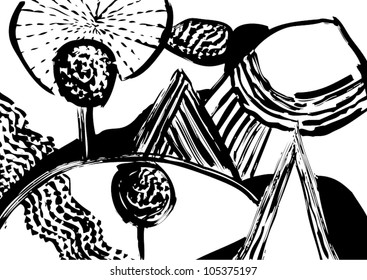 A vector illustration of an abstract black and white nature drawing.