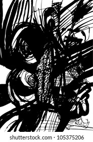 A vector illustration of an abstract black and white pattern drawing.