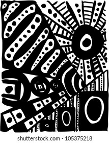A vector illustration of an abstract black and white pattern drawing.
