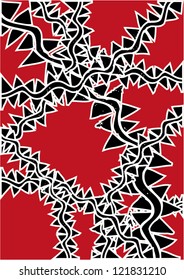 Vector illustration of abstract black & white red spikes background.