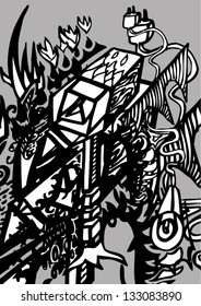 Vector illustration of an abstract black & white grunge drawing.