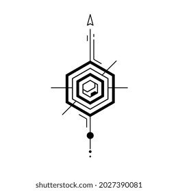 Vector illustration of abstract black and white space symbol with rhombus shape, arrow and line