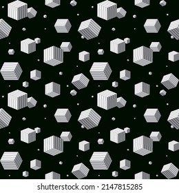 Vector illustration - abstract black and white seamless pattern with levitating cubes in infinite space