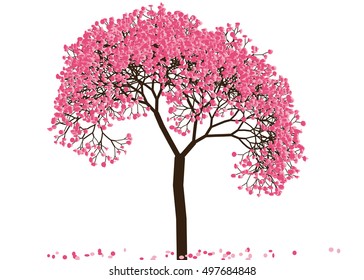 Vector illustration of an abstract blossoming cherry tree against white background