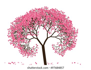 Vector illustration of an abstract blossoming cherry tree against white background