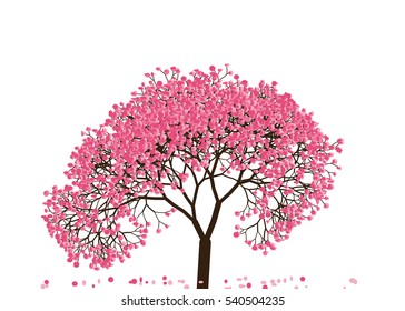 Vector illustration of an abstract blossoming cherry tree against white background