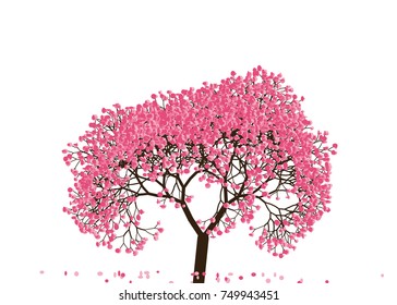 Vector illustration of an abstract blossoming cherry tree against white background