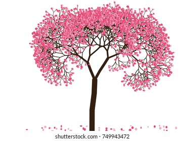 Vector illustration of an abstract blossoming cherry tree against white background