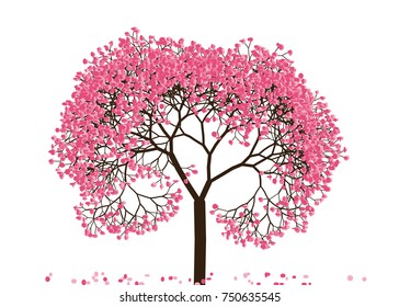 Vector illustration of an abstract blossoming cherry tree against white background