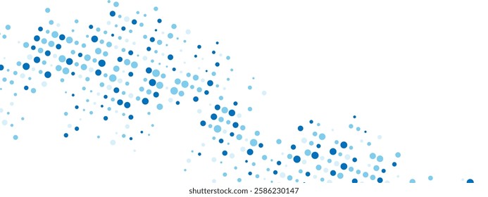 Vector illustration. Abstract blue background with a dot texture and chaotic mosaic ornament. Linear pattern of small dots included. Ideal for banners, posters, websites, and social media frames. 