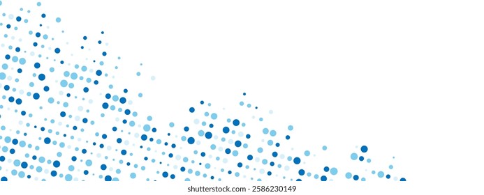 Vector illustration. Abstract blue background with a dot texture and chaotic mosaic ornament. Linear pattern of small dots included. Ideal for banners, posters, websites, and social media frames. 